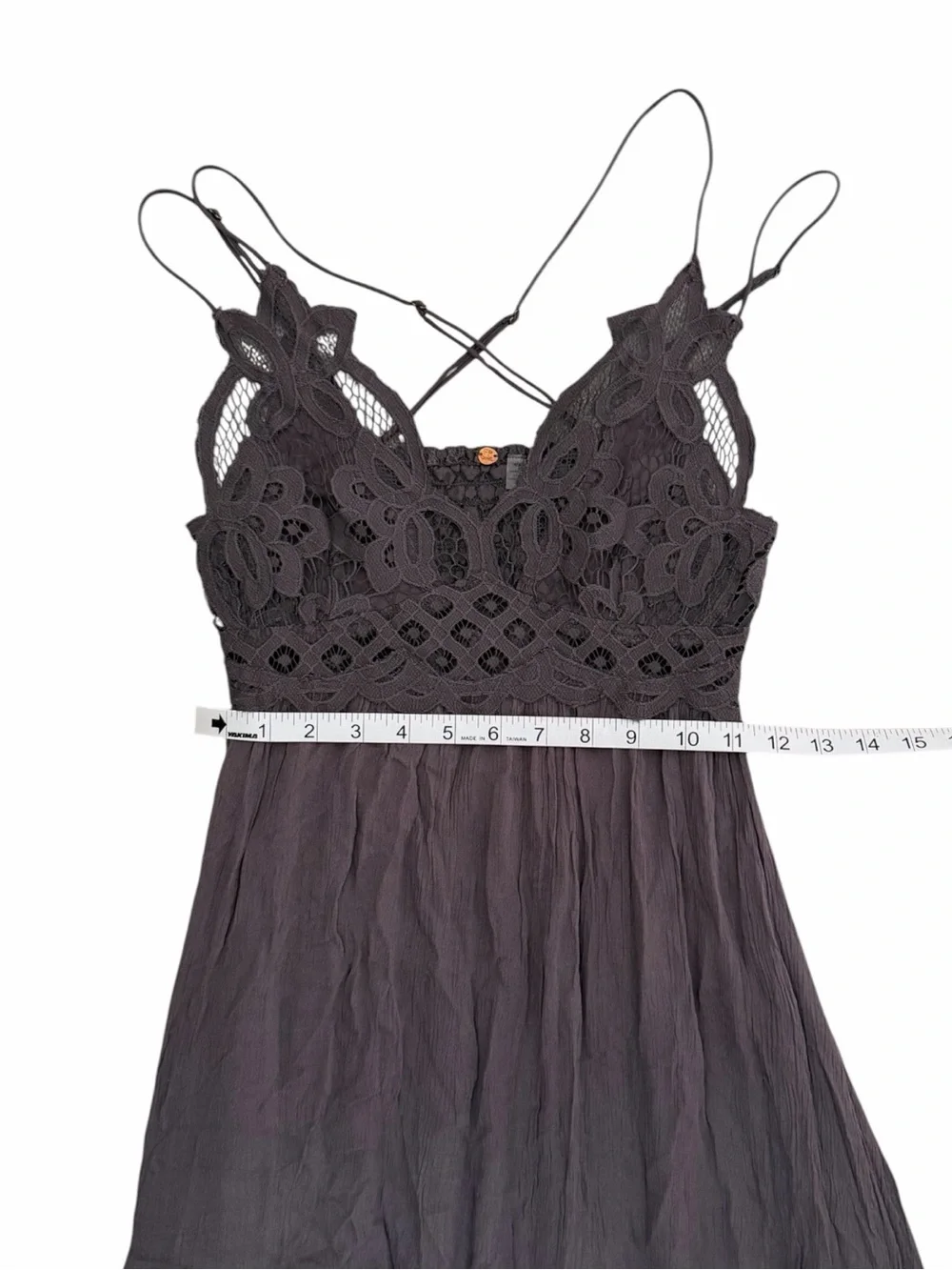 Free People Adella Lace Slip Dress Gray Small Boho Asymmetric Mini - Picture 11 of 12